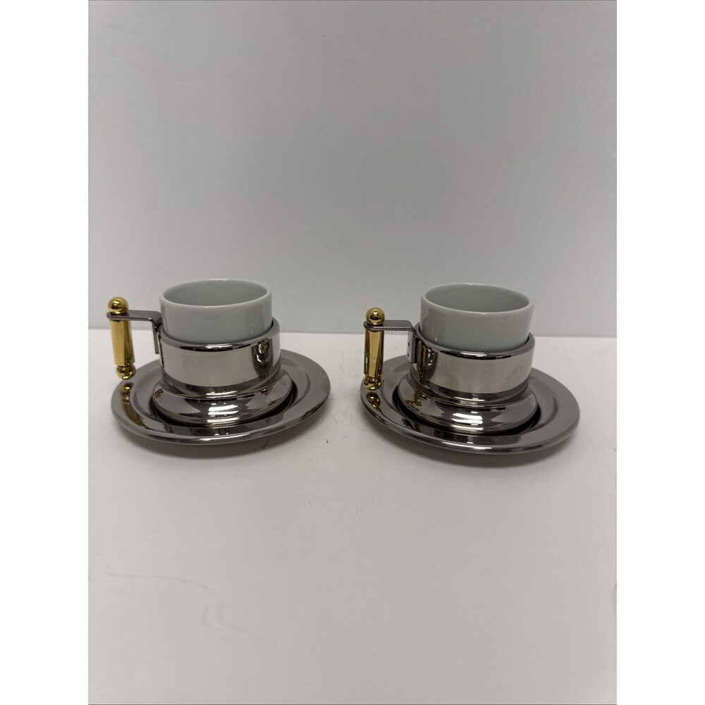 Veg Vigano Coffee Cups & Saucers Kontessa Set Of 2 - Made In Italy - 80s